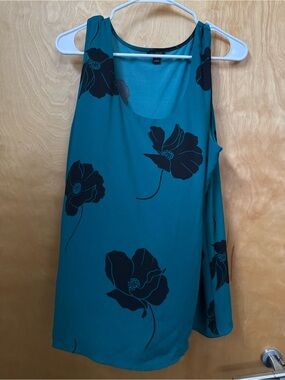 Teal Floral Tank Top with Black Flower Print